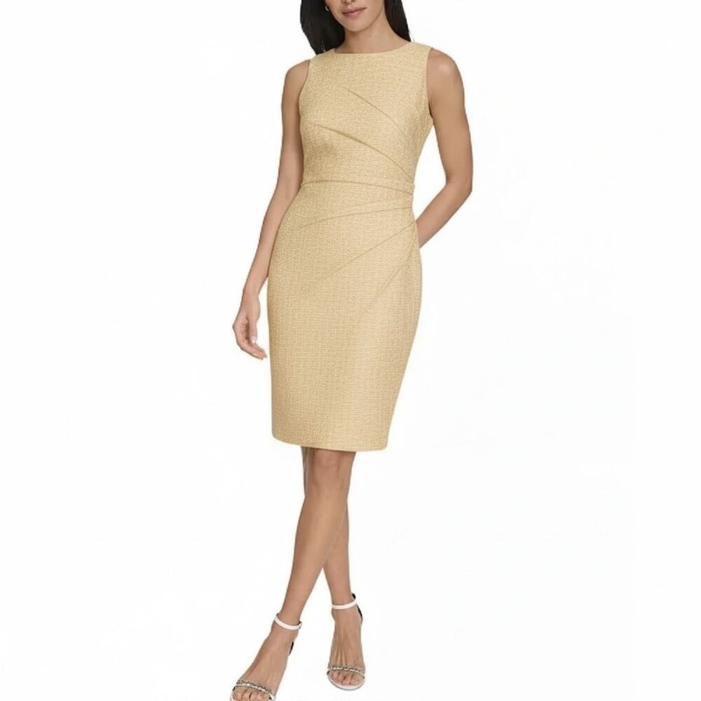 Calvin Klein Sleeveless Sheath Dress Women 8 Tan Gold Diagonal Panel Lined